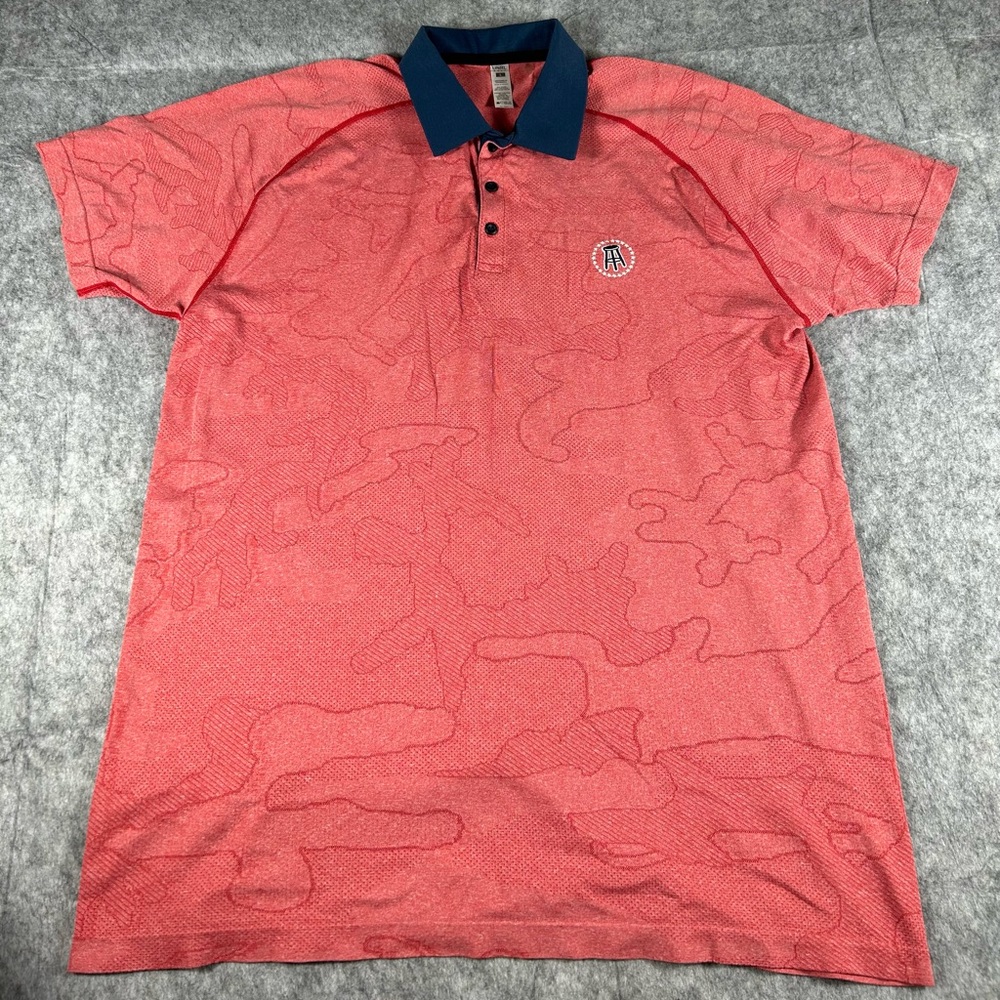 UNRL Golf Polo Shirt Mens Size L Red Camo Barstool Sports Logo Performance Knit